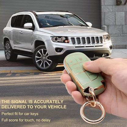 Elegananccy for Jeep Key Fob Cover, Soft Full Protection Key Case Shell Compatible with Jeep Smart Key 3 4 5 Buttons Protector (Green)
