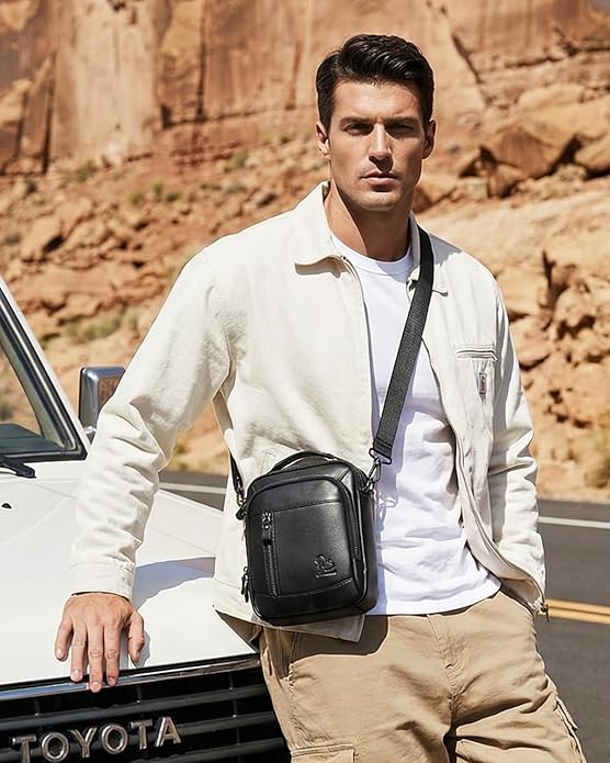 Premium Leather Men's Crossbody -Organized Storage & Durable,Stylish for Daily Carry