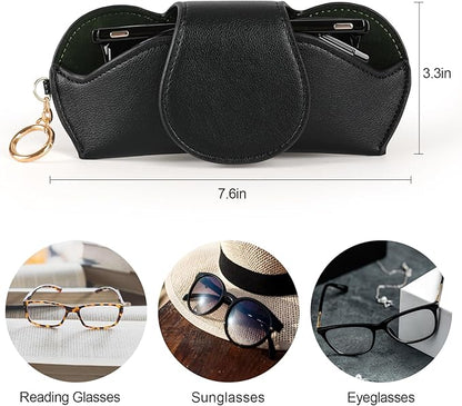 KINIVA Sunglasses Holder for Car Visor with Hanging Hook Portable Leather Glasses Storage Bag with Detachable Clips