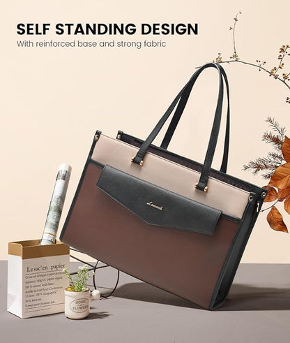 LOVEVOOK Laptop Bag for Women, 15.6'' Laptop Tote Purse 2-in-1 Professional Work Bag Business Briefcase with Clutch Purse, Waterproof Leather Computer Handbag for Teacher Office Travel