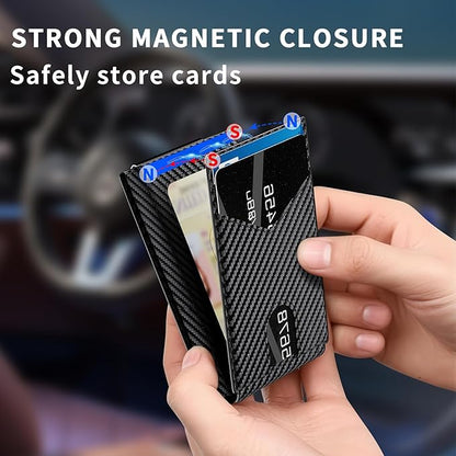 Wallet for Men Aluminum RFID Blocking -Metal Smart Pop-Up Credit Card Holder with 2 ID Windows, Holds 8-10 Cards,Bifold Security Front Pocket Wallet & Money Clip,Men's accessories(Carbon)