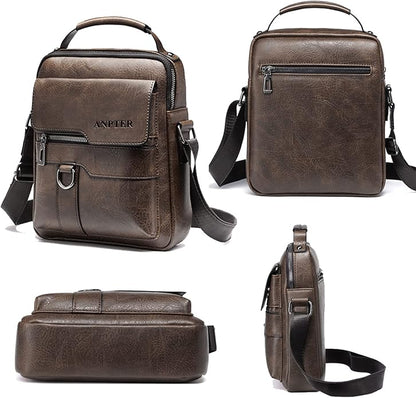 Messenger Bag for Men Crossbody Shoulder Purse Small Vintage PU Leather Satchel Pouch Side Crossover Handbag
