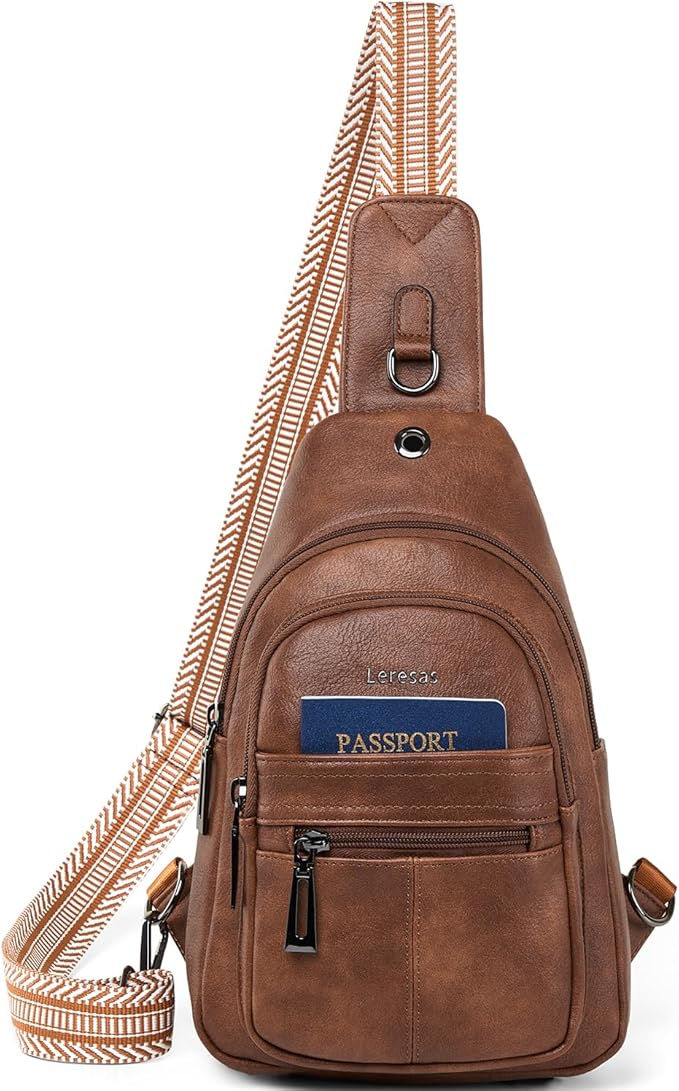 Leresas 7L Sling Bag for Women Vegan Leather Crossbody Purse Chest Bags Fashionable Trendy Fanny Pack with Travel, Brown