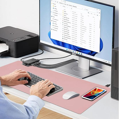 Desk Mat with Wireless Charging, Pink Mouse Pad with Wireless Charger, Desk Pad Matt for Desktop, Mousepad Gaming Large Mouse Pad, Leather Compute for Keyboard and Mouse, 32" x 16"