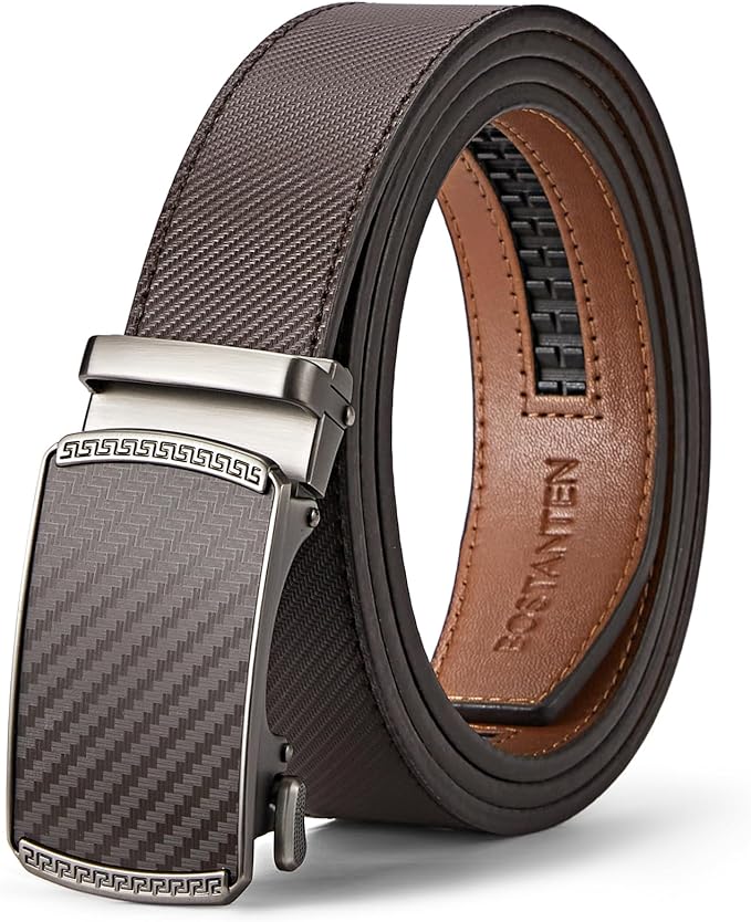 BOSTANTEN Mens Belt Leather Ratchet Belt For Men Dress and Casual with Adjustable Buckle, Trim to Fit