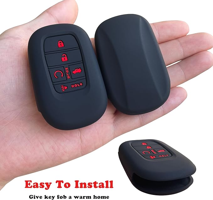 TANDRIVE Key Fob Cover for (5 Buttons) Honda 2026 2025-2022 Civic Accord CR-V HR-V Pilot and 2026 Passport, Silicone, 2-Pack, Red Button, Black