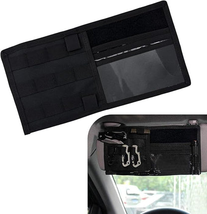 Visor Panel Organizer, Car Sun Visor Organizer, Storage Holder Pouch Bag with Velcro Strap for Pen Card Sunglass, Compatible with Vehicle SUV MPV (Black)