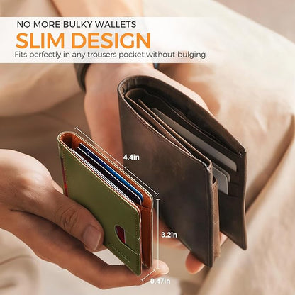 RUNBOX Slim Money Clip Wallets for Men RFID Blocking 11 Card Holder Minimalist Small Leather Bifold Men's Front Pocket Wallet Gift Box