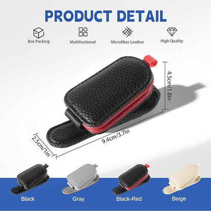 JUSTTOP 2Pack Sunglasses Holders for Car,Magnetic Leather Buckle Sun Visor Sunglass Clip,Ticket Card Clip Sunglasses Mount,Car Interior Accessories for Men and Women(Black-Red)