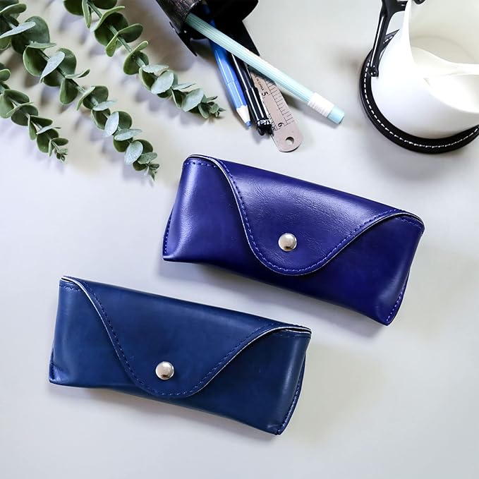 LogHog Portable Leather Glasses Case,Flexible Sunglasses Pouch Slim Case for Women Men Horizontal Eyeglass Case