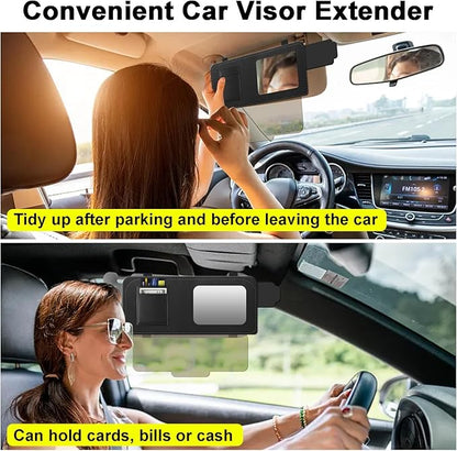 Car Visor Extender with Mirror & Polarized UV400 Lens – 2-in-1 Sun Blocker & Mirror – Retractable Anti-Glare Sunshade Attachment – Reduces Glare, UV, Fog & Snow – 13" Universal Fit – Safe Driving