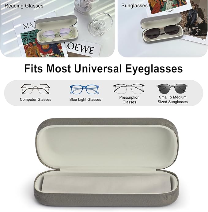 RayLove Glasses Case Hard Shell Eyeglass Case with Cleaning Cloth, PU Leather Protective Eye Glass Cases Fits Most Sunglasses