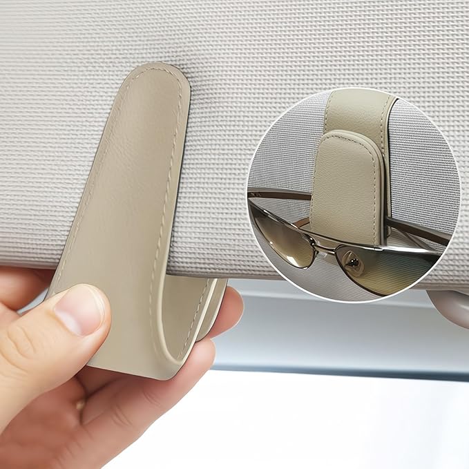 EldHus Car Sunglass Holder for Visor, Magnetic Car Eyeglass Holder Clip, Universal Vehicle Sunglasses Eyeglasses Mount, 1 Pack Beige