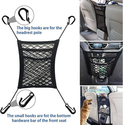 3-Layer Car Mesh Organizer, Seat Back Net Bag, Barrier of Backseat Pet Kids, Cargo Tissue Purse Holder, Driver Storage Netting Pouch（Upgrade Stretch Length）