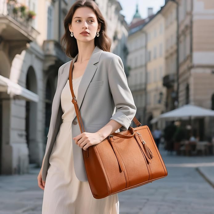 Keyli 4pc Sets Laptop Bag for Women Large Leather Laptop Briefcase with USB Charging Port Computer Shoulder tote Bags Purse