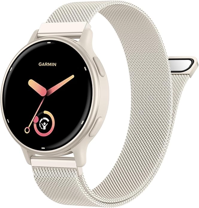 18mm 20mm Metal Band Compatible for Garmin Vivoactive 5/6/4S/3 Watch Bands, Soft Stainless Steel Mesh Strap for Garmin Venu 3S/Venu 2S/Sq Watch Band, Forerunner 55/245/255S/265S Watch Band Women Men