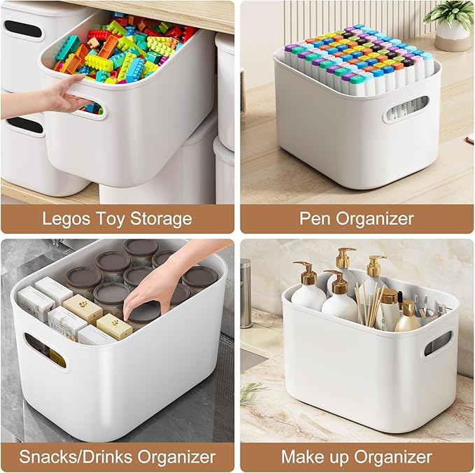 ORGIDOL 8 Pack White Storage Bins with Lids Stackable Storage Container for Organizing, Storage Boxes with Handle for Shelves, Cute Storage Bin for Craft, Snacks, 9.85x6.9x5.7 inch