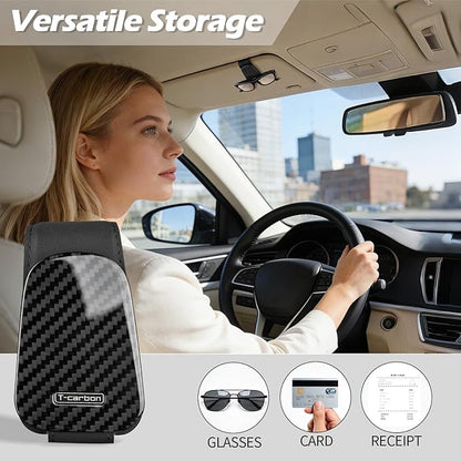 T-carbon Sunglass Holder for Car Visor,Magnetic Leather Glasses Holder,Carbon Fiber Sunglasses Holder and Ticket Card Clip,Car Accessories Interior,Glossy Black