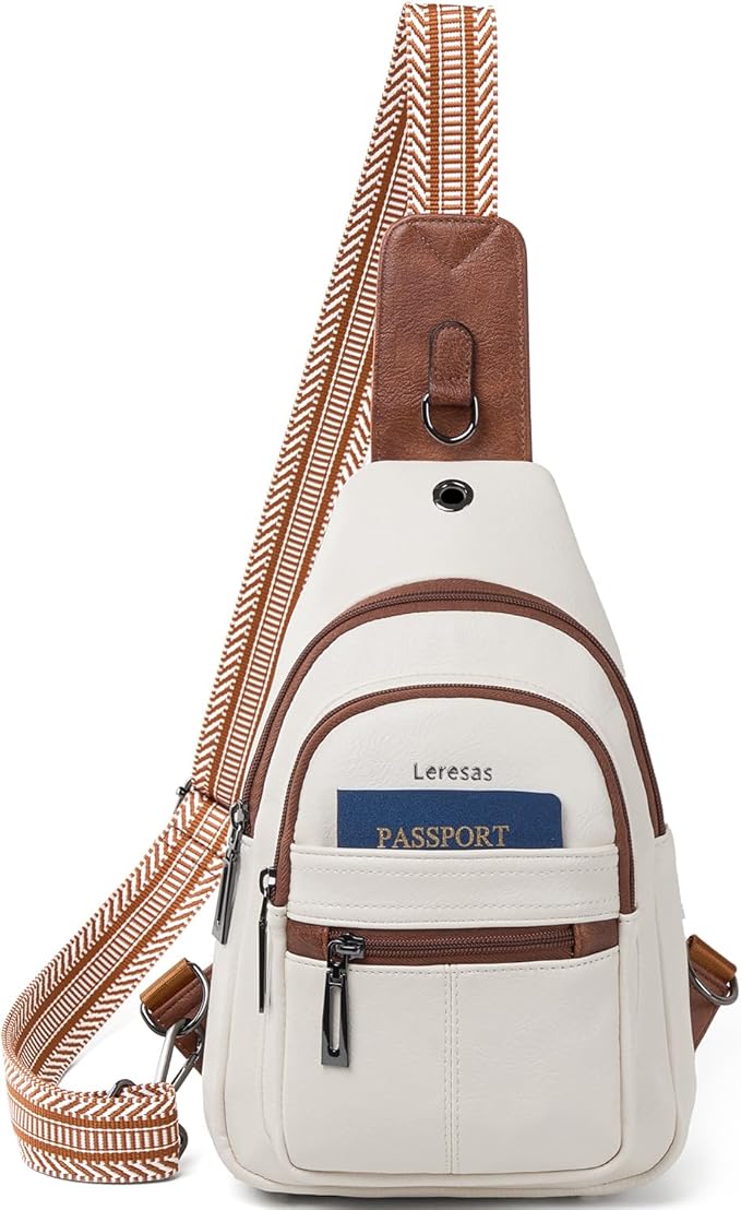 Leresas 7L Sling Bag for Women Vegan Leather Crossbody Purse Chest Bags Fashionable Trendy Fanny Pack with Travel, Beige