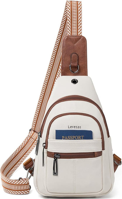 Leresas 7L Sling Bag for Women Vegan Leather Crossbody Purse Chest Bags Fashionable Trendy Fanny Pack with Travel, Beige
