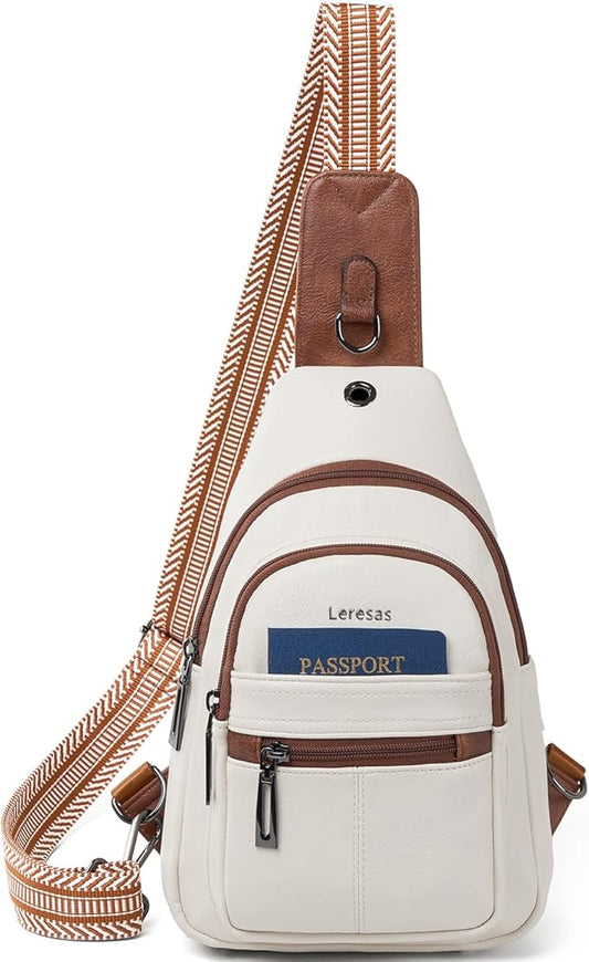 Leresas 7L Sling Bag for Women Vegan Leather Crossbody Purse Chest Bags Fashionable Trendy Fanny Pack with Travel, Beige