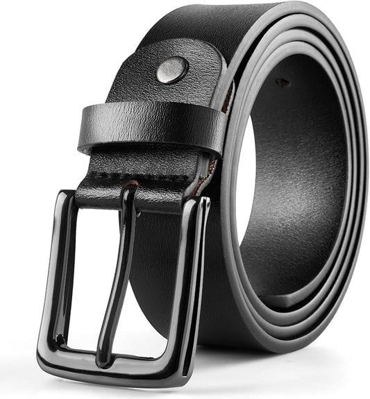 maikun Mens Black Leather Belt, Casual Dress Belts For Men, Classic Design Pin Buckle