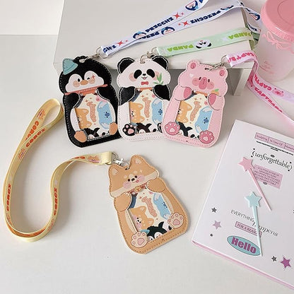 Cute Badge Holder Lanyard Cartoon Puppy ID Card Holder Kawaii ID Badge Keys Lanyard Strap Neck Lanyard PU Leather Badge Holder for Women Girls Boys (Puppy)
