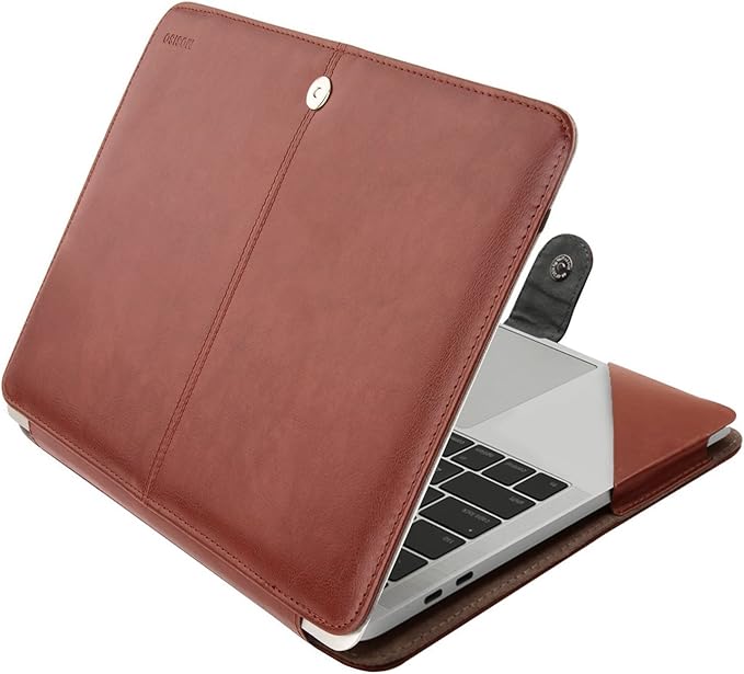 MOSISO Case Compatible with MacBook Air 13.6 inch M4 M3 M2 2025-2022 /Air 13 M1 2022-2018 /Pro 13 inch M2 M1 2025-2016, PU Leather Portfolio Protective Stand Cover, Brown