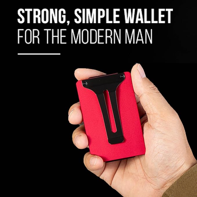 Slim Wallet for Men,RFID Blocking Minimalist Metal Wallet, Money Clip/Cash Holder, Front Pocket Aluminum Credit Card Holder, Ideal Gift for Men,Matt Red