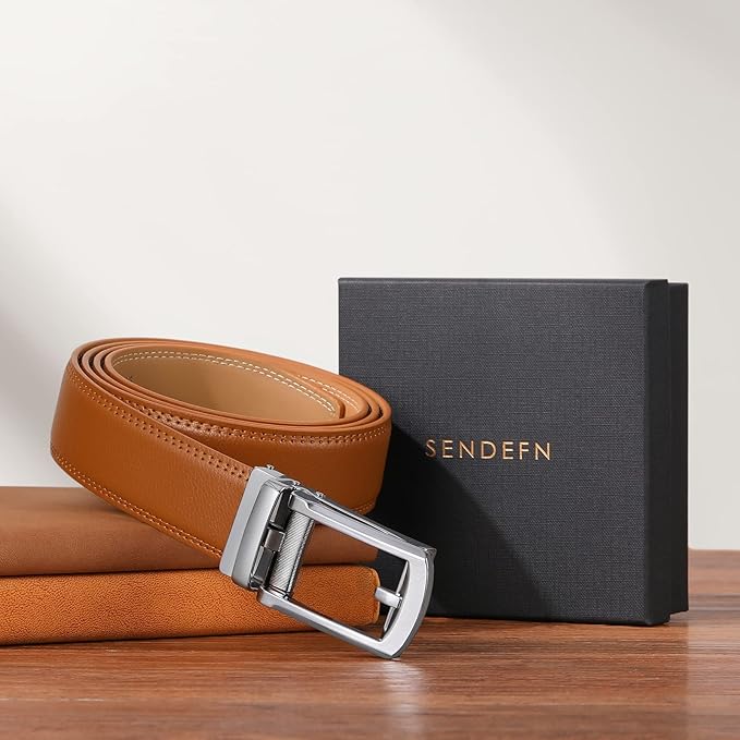 SENDEFN Men's Leather Dress Casual Belt 1 3/8" Automatic Adjustable Click Buckle Belts with Gift Box