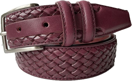MENS ITALIAN HAND MADE LEATHER BRAID WEAVED EMBOSSED 35MM TROUSER BELT CASUAL FORMAL