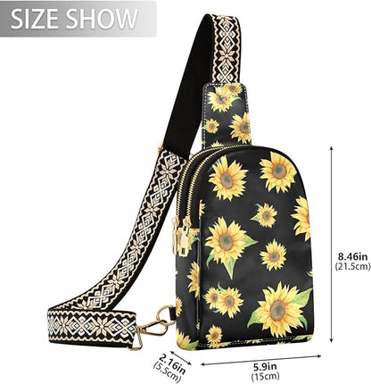 ZAZYXTJ Sunflower Crossbody Sling Bag for Women Leather Small Chest Bag Adjustable Straps Daypack for Travel Sport Hiking