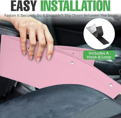lebogner Between Car Seat Gap Filler Organizer, 2 Pack PU Leather Side of Center Console Car Pocket for Phone, Coins and Keys, Multifunction Crevice Caddy Catcher, Vehicle Interior Accessories, Pink