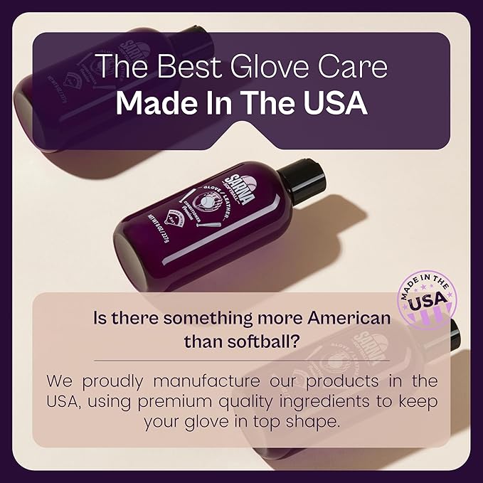 SARNA BASEBALL Glove Conditioner, Liquid, 8 Oz – Water-Based, Non-Darkening, No Sticky Residue – Glove Conditioner for Mitts, Baseball & Softball Gear Made in USA