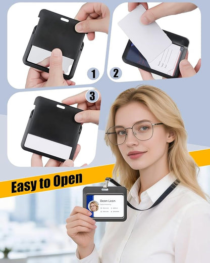 Uniclife 3 Pack Sliding ID Badge Holder Black Horizontal Hard Plastic Case with Clear Window Card Protector Pouch for Office School ID Credit Cards Proximity Key Cards Driver’s Licenses and Passes