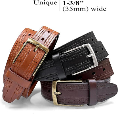 Men's Oil-Tanned Genuine Leather Dress Classic Belt 1-1/8"(30mm) or 1-3/8"(35mm) Wide One Piece Dress Belt