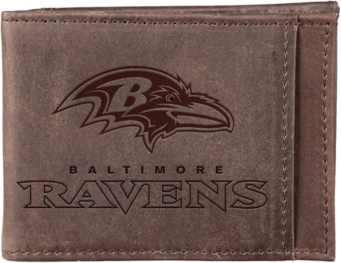 Team Sports America NFL Baltimore Ravens Front Pocket Slim Wallet for Men | Minimalist Leather RFID Blocking Bifold Card Holder with Money Clip | Officially Licensed Stamped Logo