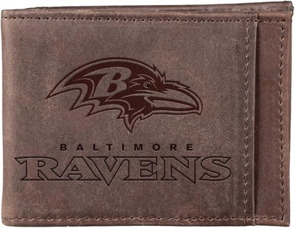 Team Sports America NFL Baltimore Ravens Front Pocket Slim Wallet for Men | Minimalist Leather RFID Blocking Bifold Card Holder with Money Clip | Officially Licensed Stamped Logo