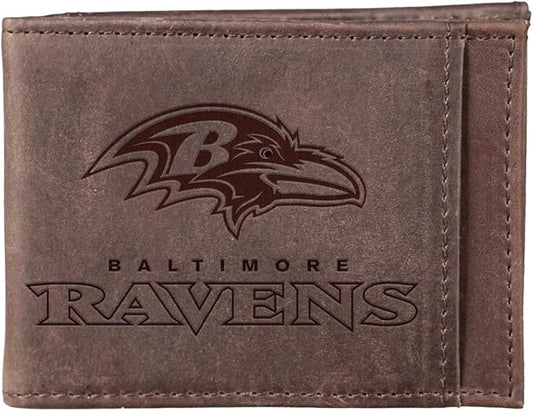 Team Sports America NFL Baltimore Ravens Front Pocket Slim Wallet for Men | Minimalist Leather RFID Blocking Bifold Card Holder with Money Clip | Officially Licensed Stamped Logo