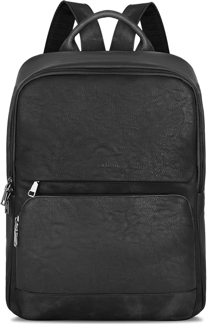SYTRAH Leather Backpack for Women, Vintage 15.6 inch Laptop Backpack Purse for Women, College Casual Backpacks Ladies Computer Bags for Travel Business Work Pure Black