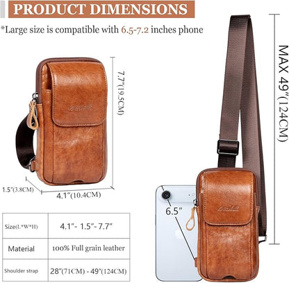 Small Crossbody Bag for Men Women - Genuine Leather Mini Sling Bag with Charging Port