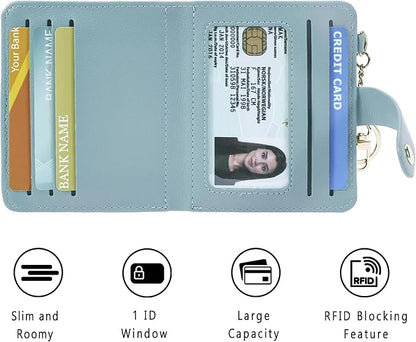 Airkit Small Wallets Woman RFID Blocking Leather Credit Card Holder - with ID Window - Card Wallets for Women - with Zipper Coin Purse - Keychain Wallet