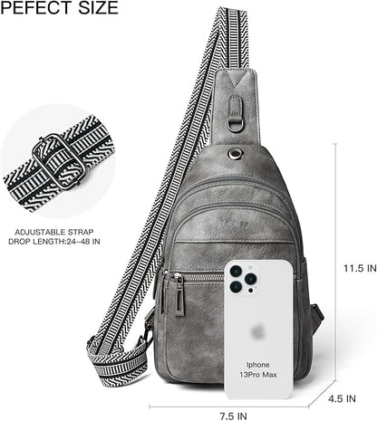 LATMAP Sling Bag For Women Faux Leather Small Casual Daypack Backpack Fanny Pack Crossbody Chest Bags Purse