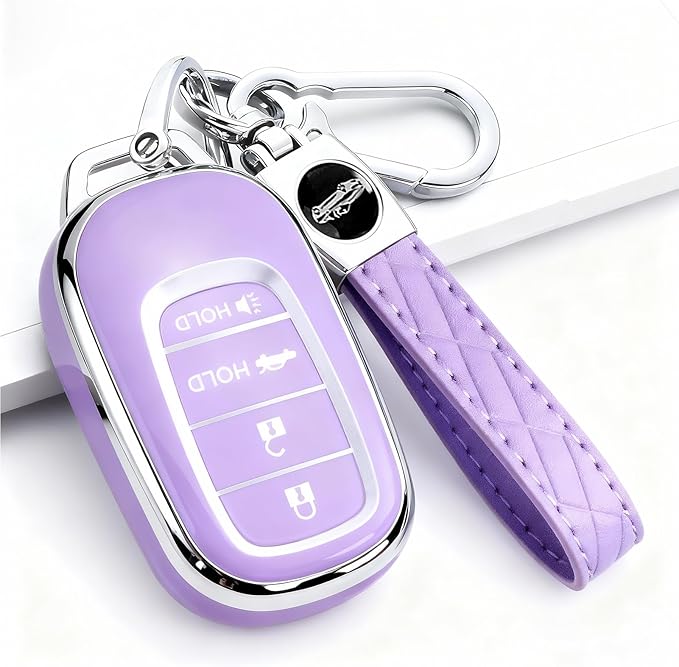 Key Fob Cover for Honda - Premium Soft TPU Shell Full Protection Case with Keychain, Fits Accord Civic HR-V CR-V Pilot Passport, Blue 4-Button