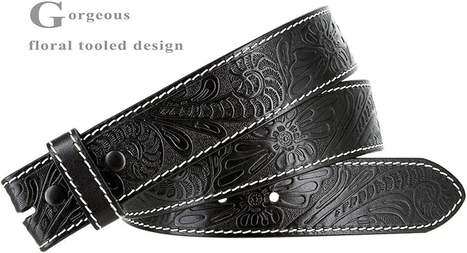 Genuine Full Grain Western Engraved Tooled Leather Strap or Belt 1-1/2" Wide
