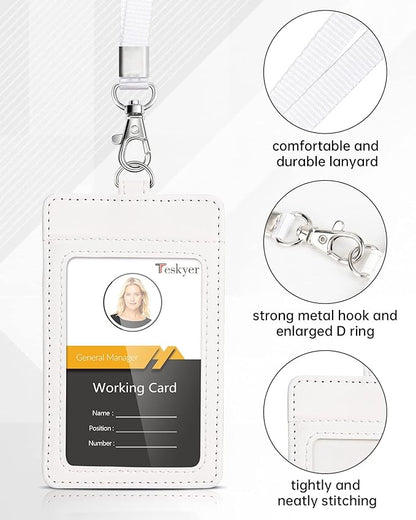 Teskyer Badge Holder with Lanyard, Leather ID Name Badge Card Holder with Lanyard for ID Badges, Vertical, Starry White