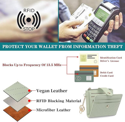 GAEKEAO Slim Wallet for Women, RFID Blocking Credit Card Holder Bifold Wallet with Zipper Coin Pocket, ID Window