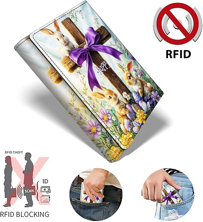 Minimalist Wallet for Men's Card Holders, Pop-Up Card Case Wallets for Women, Leather Automatic Credit Card Holder with Metal Money Clip RFID Blocking Bifold Pocket, Rabbit Timber Frame