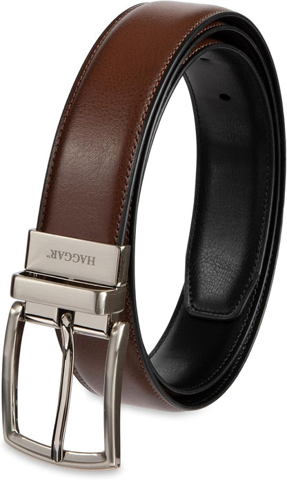 Haggar Men's 2-in-1 Reversible Leather Belt for Dress Pants, Suits, Khakis - Classic, Business Casual, Formal, Work