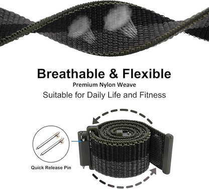 WOCCI 22mm Adjustable Nylon Watch Band, Quick Release Sport Loop Strap (Black/Grey)
